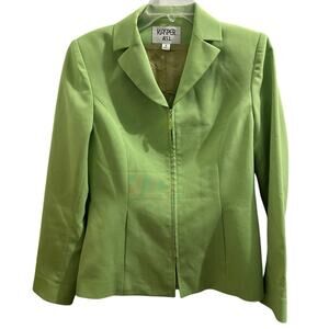 Kasper ASL Lime Green Zip Up Suit Jacket Blazer 4 Mod Minimalist
